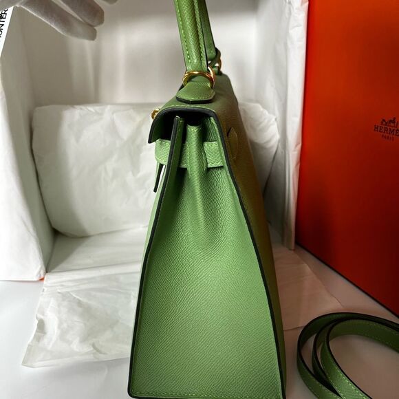 Hermes Kelly 28 Vert Criquet Epsom Sellier Green stamp Z - Picture 5 of 16